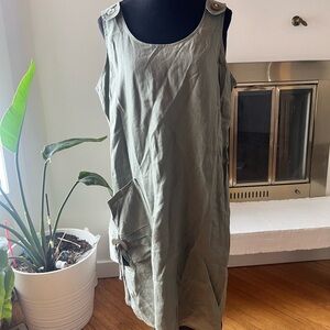 BLU9 Olive Green Linen Sleeveless Dress